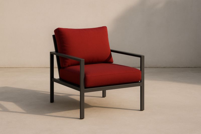 Poltrona da Esterno in Metallo e Tessuto Rosso