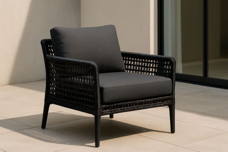 Poltrona da Esterno Rattan Acciaio Cuscini Neri