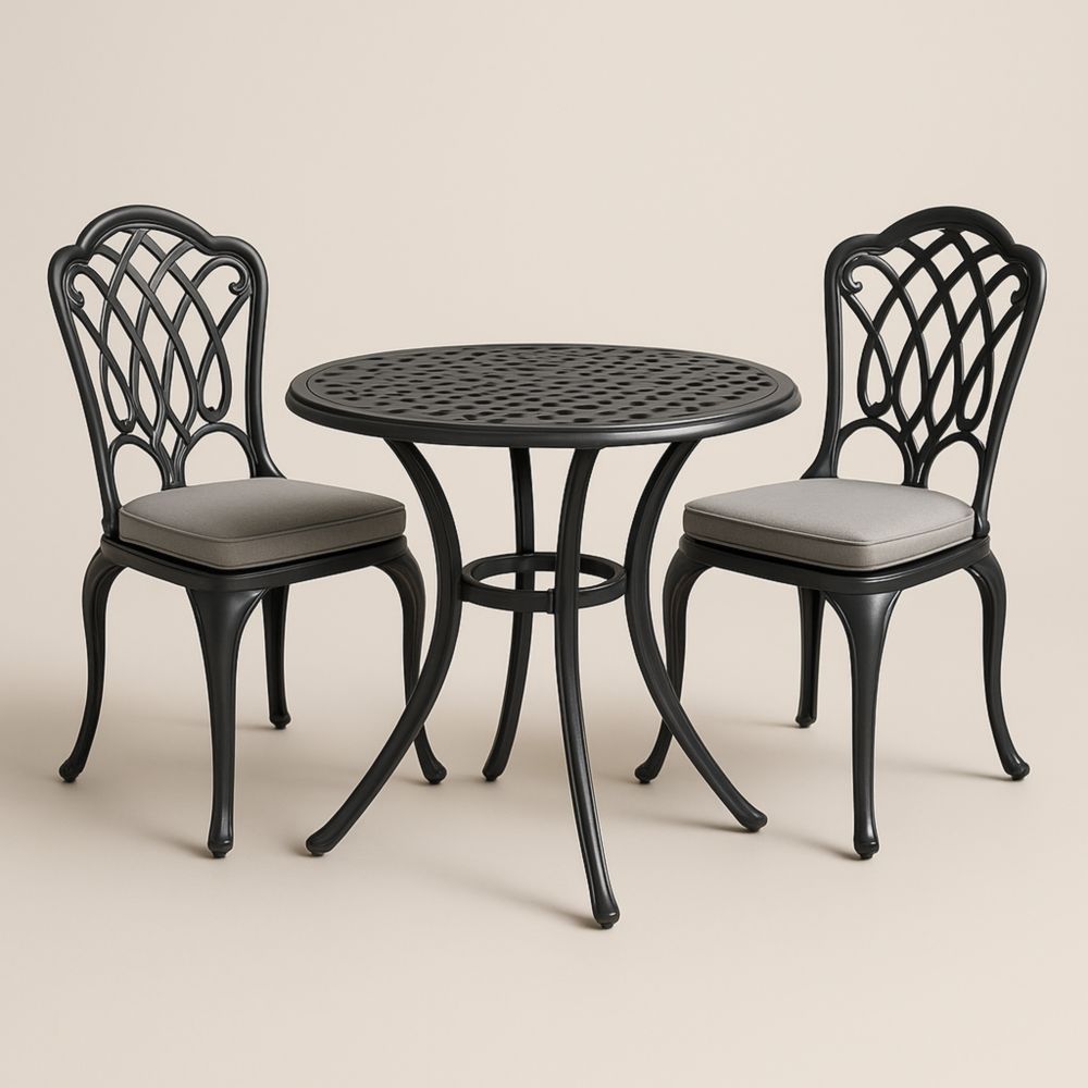 Set da Giardino in Alluminio con Tavolo Rotondo e Sedie in Tessuto Grigio