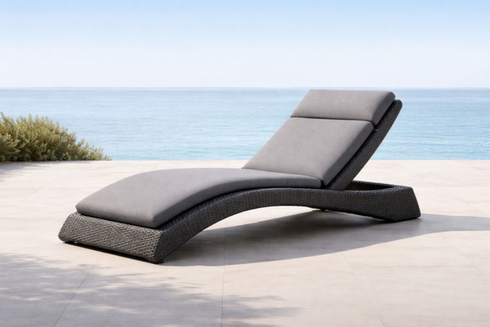 Chaise Longue de Jardin Réglable en Résine Tressée avec Coussin Polyester Gris