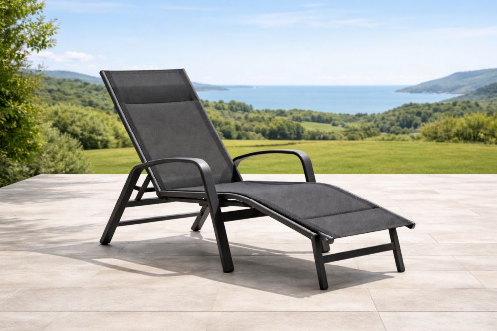 Chaise longue jardin aluminium et textilène Noir