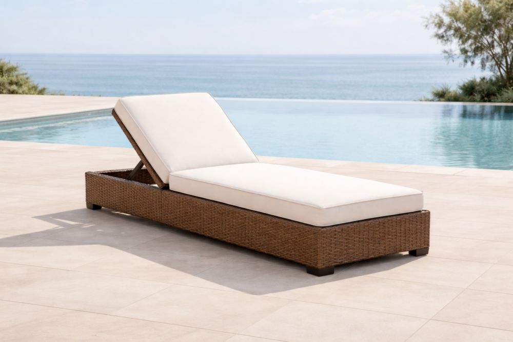 Chaise Longue Extérieure Réglable en Résine avec Coussin Blanc