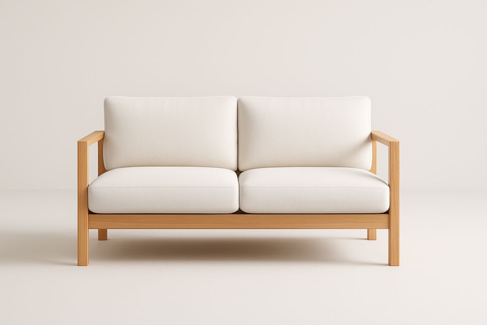 Canapé Deux Places Tissu Blanc Structure Bois