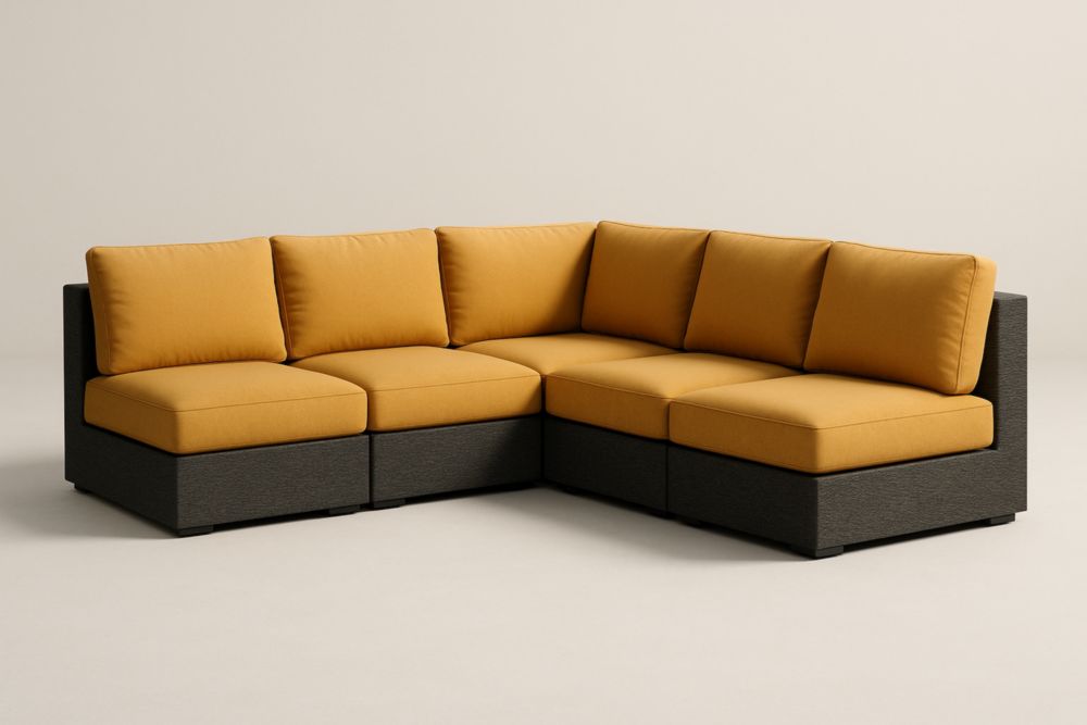 Canapé d'angle modulaire tissu jaune 5 places