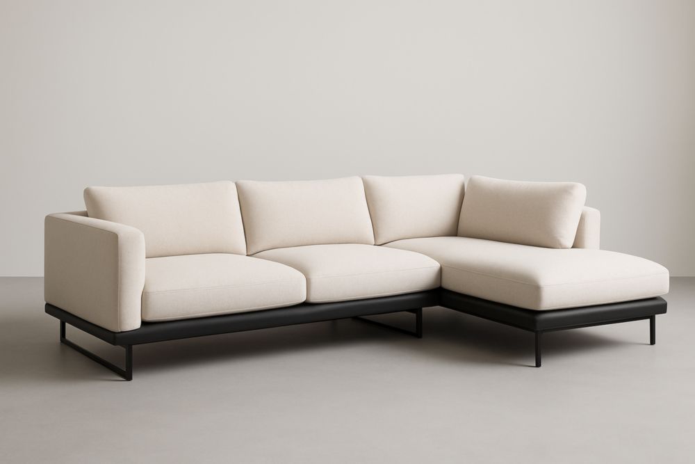 Canapé d'angle tissu beige structure métallique