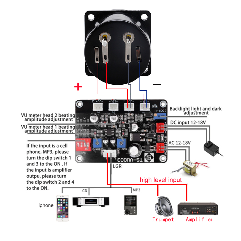 TR-35 Professional High-Precision DC Current Meter 35mm VU Level Meter Sound & DB Gallows Amplifier Single Phase
