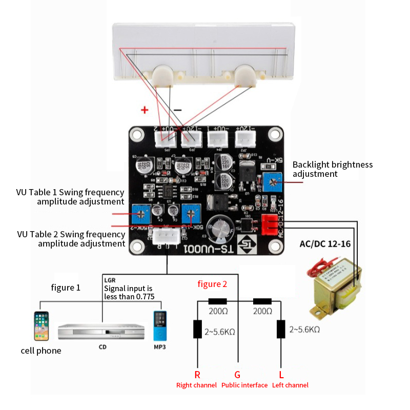 Dual Analog VU Meter 2 Way Amplifier Switch Audio Speaker Selector