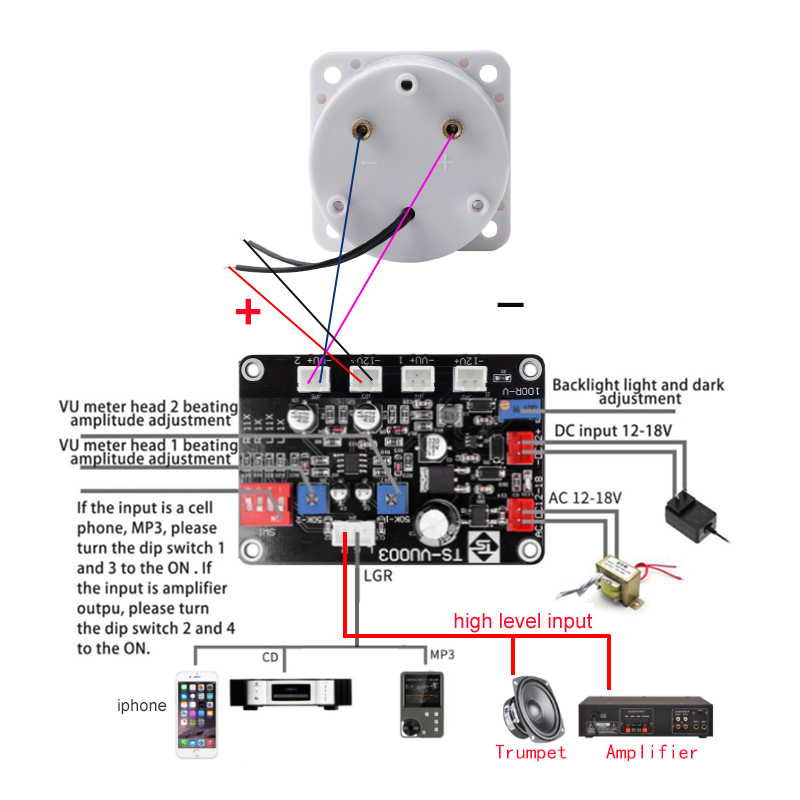 45mm Digital DB Gallows Amplifier LED Backlight Audio Meter Pointer Type Power Meter VU Level Meter Sound Volume Meter