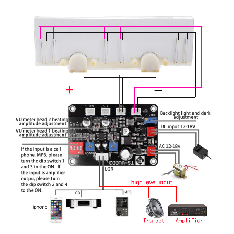 Large Analog VU Meter RGB Audio Level Display Music Spectrum