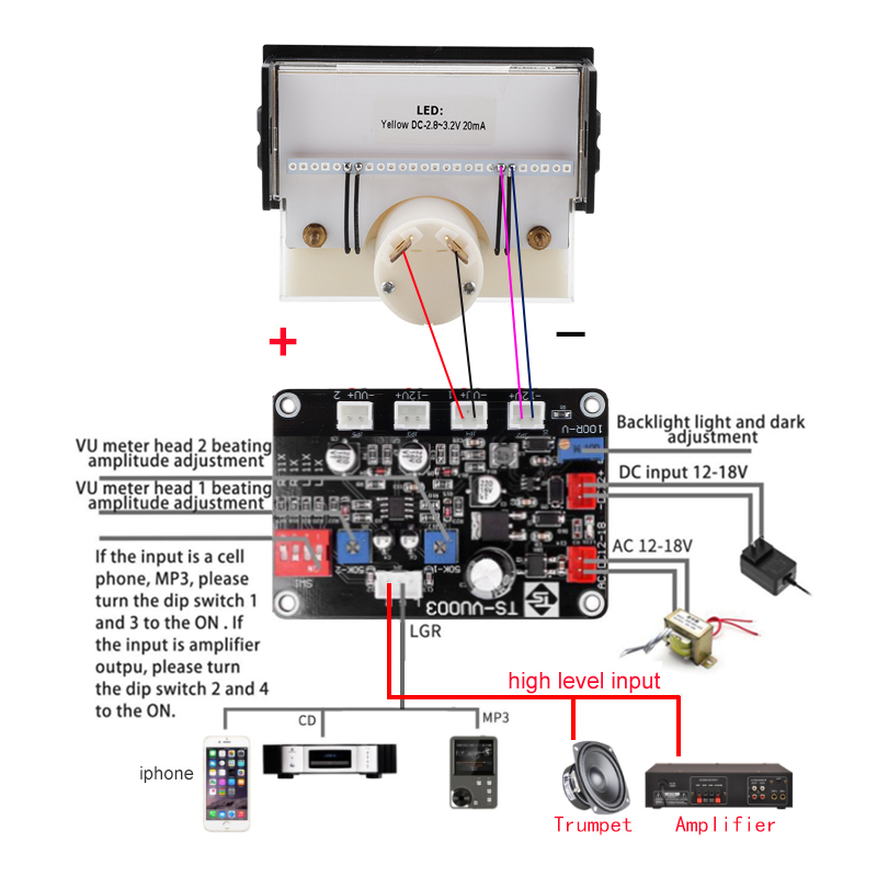 Audio LED VU Meter dB Volume Display Sound Level Indicator for Home Audio, Studio & DIY Projects