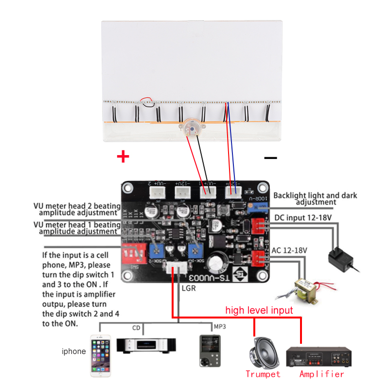 Vintage Analog VU Meter Large LED Audio Level Meter For Amplifier Mixer Sound System