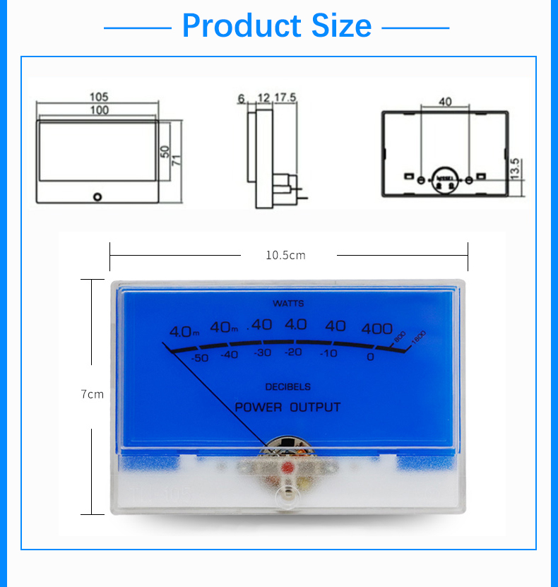 Customizable TN-105 Stereo Analog VU Meter Audio Power Level dB Panel for Amplifier Mixer Studio Equipment