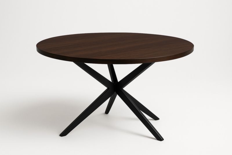 Table ronde en bois et métal, diamètre 120 cm, finition Noyer et noir