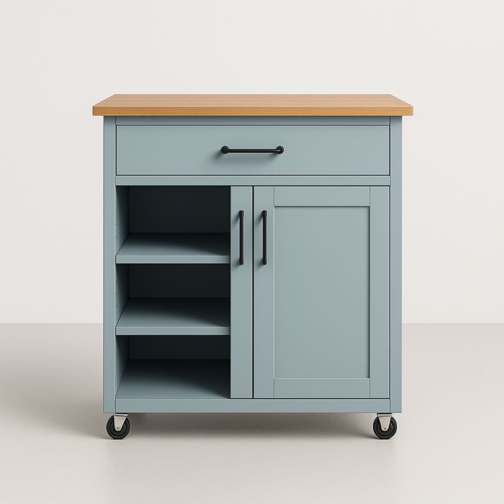 Chariot de Cuisine en Bois et Métal Bleu 85cm