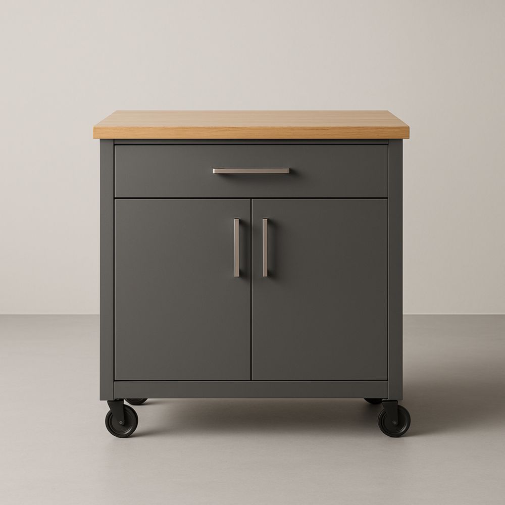 Desserte de cuisine à roulettes en bois et MDF gris