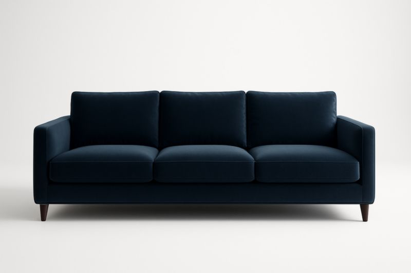 Canapé 3 Places Velours Bleu Foncé Pieds Bois 220cm