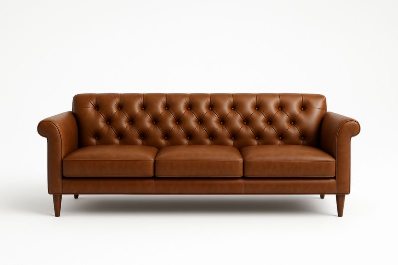 Canapé trois places en cuir brun