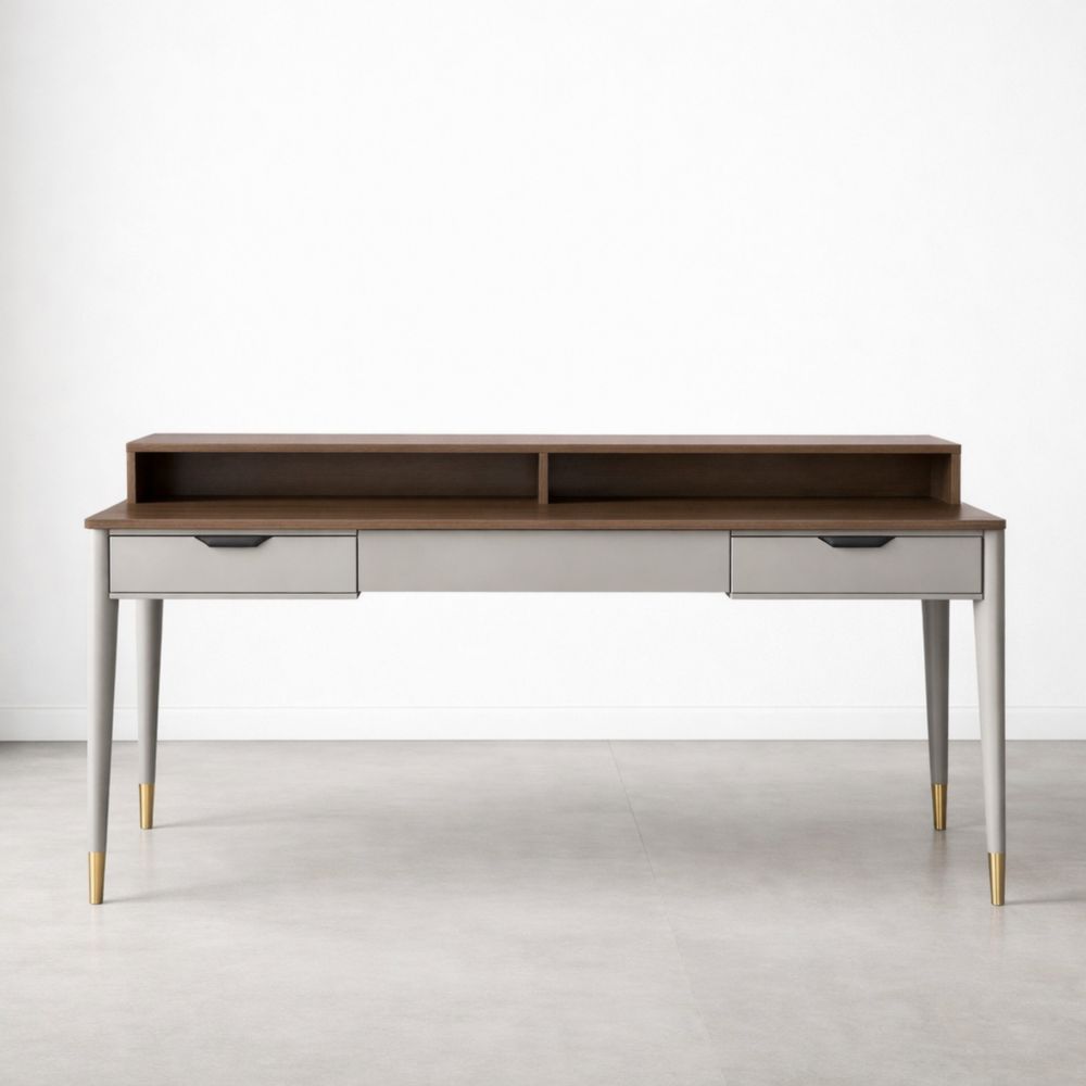 Bureau en bois et métal avec étagère intégrée