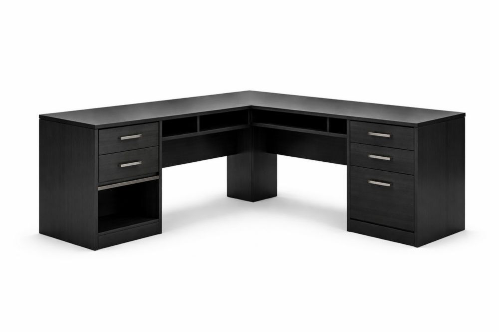 Bureau d'angle en bois noir avec rangements