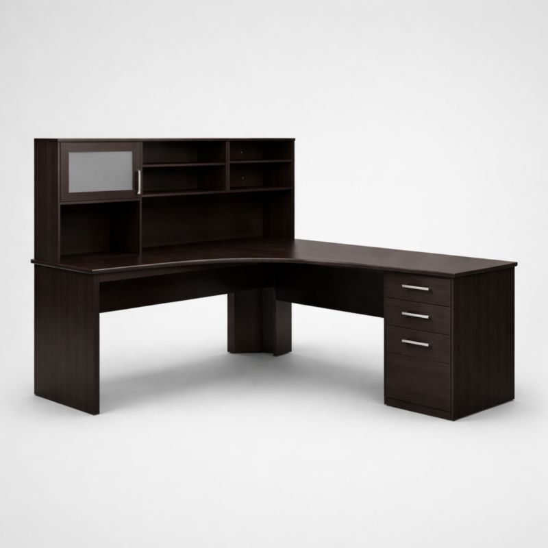 Bureau d'angle avec étagère et tiroirs en bois marron 160x120x75 cm