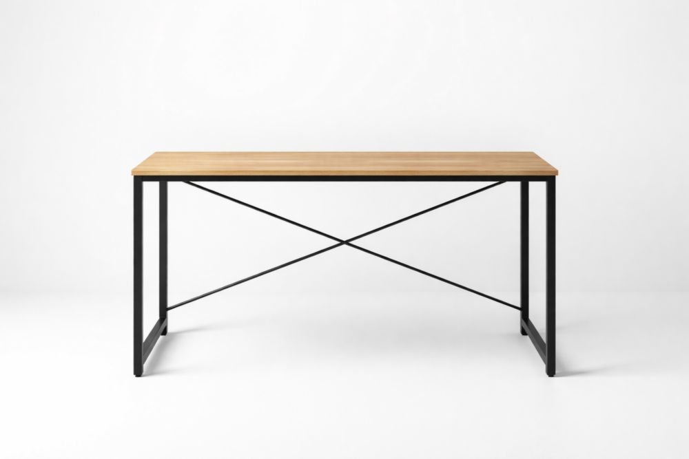 Bureau en chêne et métal noir 120x60x75 cm