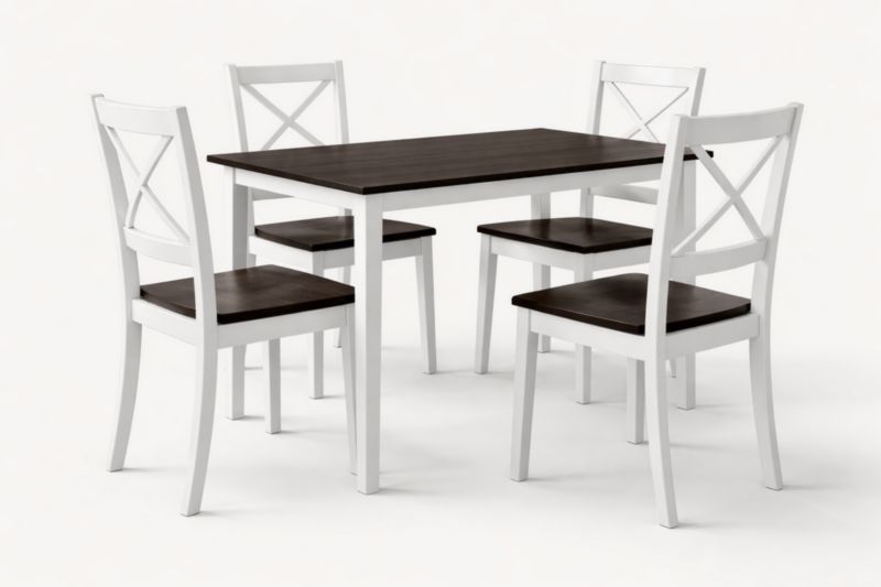 Ensemble salle à manger table bois massif 4 chaises Blanc/Marron