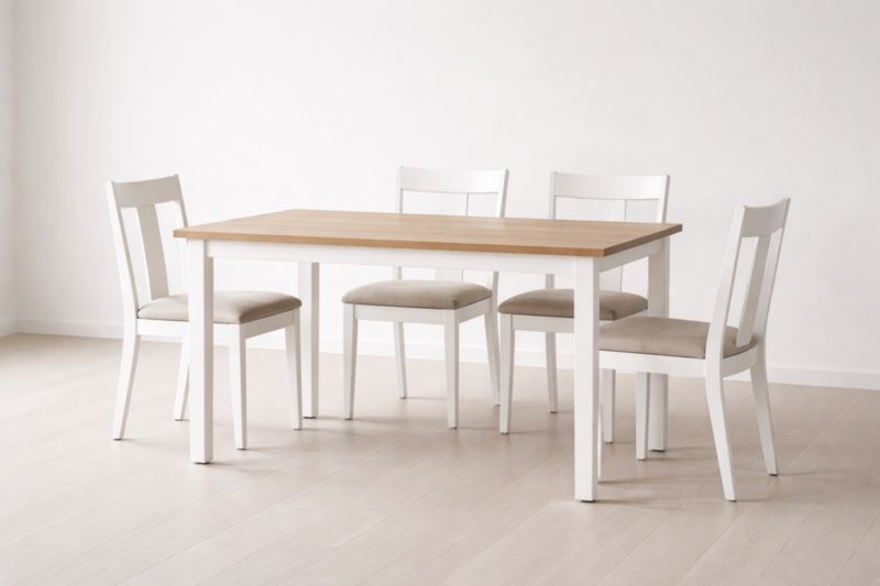 Ensemble table à manger en MDF Blanc/Naturel avec 4 chaises rembourrées