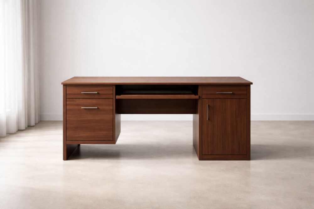 Bureau rectangulaire en MDF avec placage noyer 150cm x 70cm x 75cm