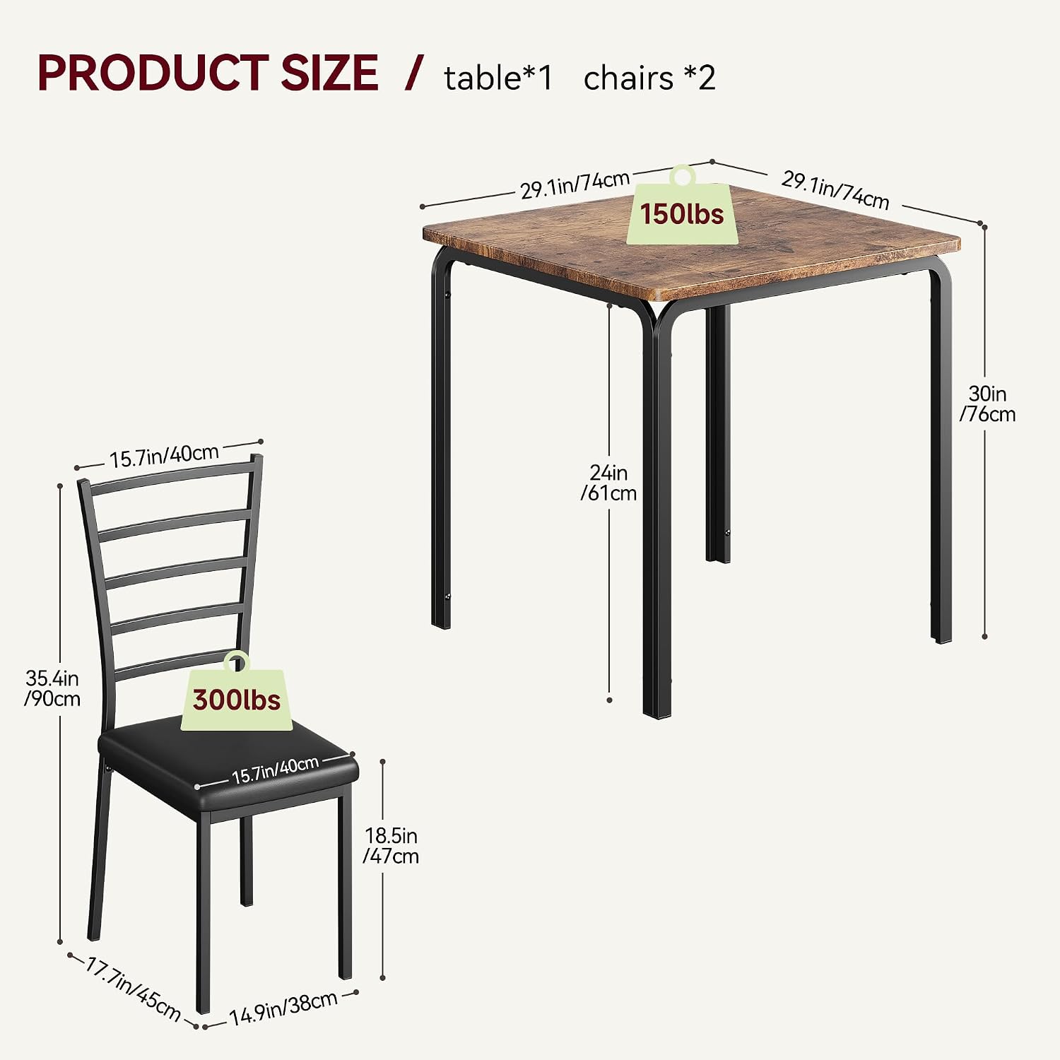 Dining Table for 2, Small Square kitchen Dinner Table Set for 2