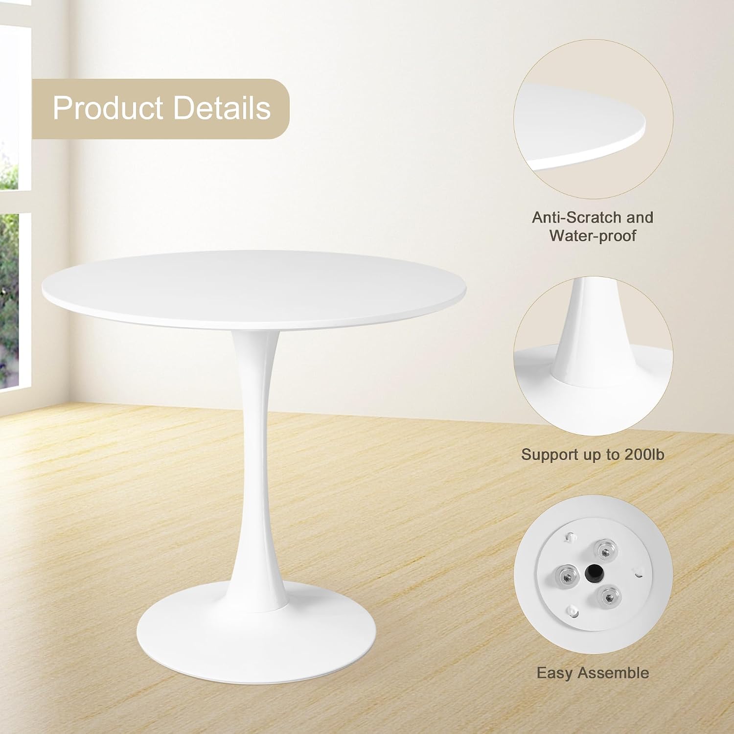 Modern 5-Piece Round Dining Table Set for 4 