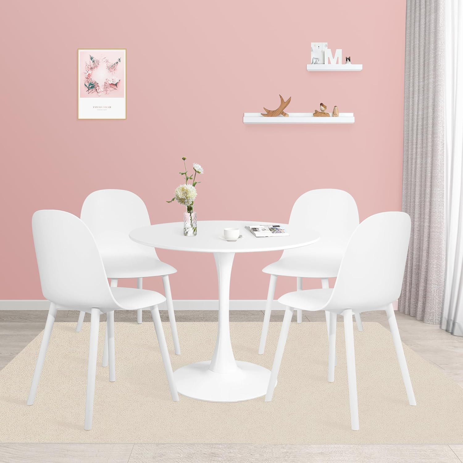 Modern 5-Piece Round Dining Table Set for 4 