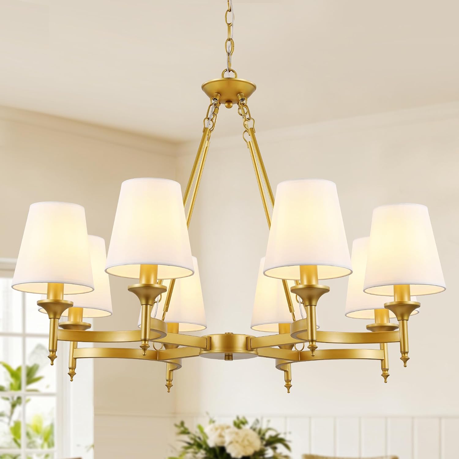 Large Black Chandeliers for Dining Room Light Fixture, 8-Light Modern Farmhouse Kitchen Chandeliers Over Table with Linen Shades, Rustic Lighting Fixture for Living Room Entryway Stairwell