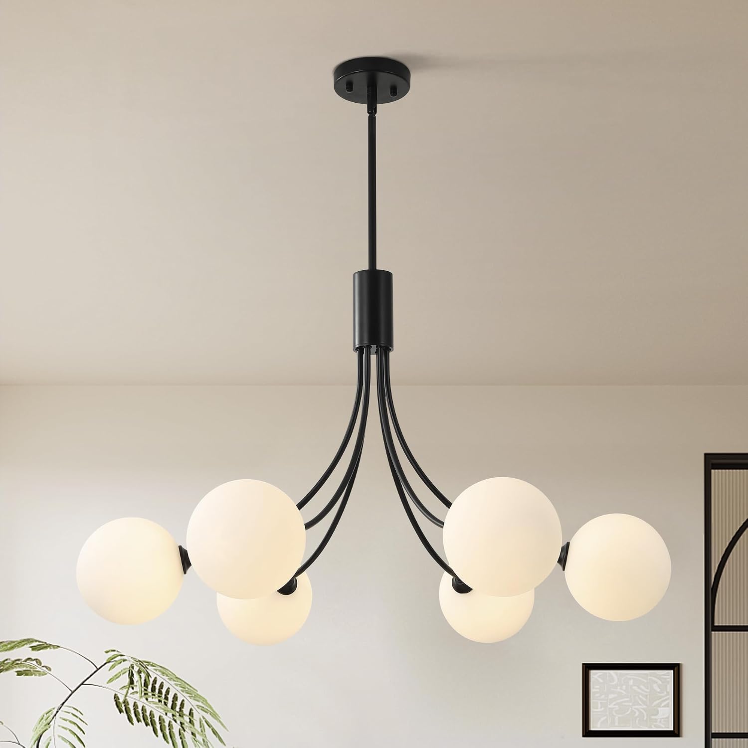 6-Light Modern Farmhouse Gold Chandeliers for Dining Room Light Fixture, Mid Century Hanging Sputnik Chandelier for Living Room Kitchen Island Bedroom Foyer