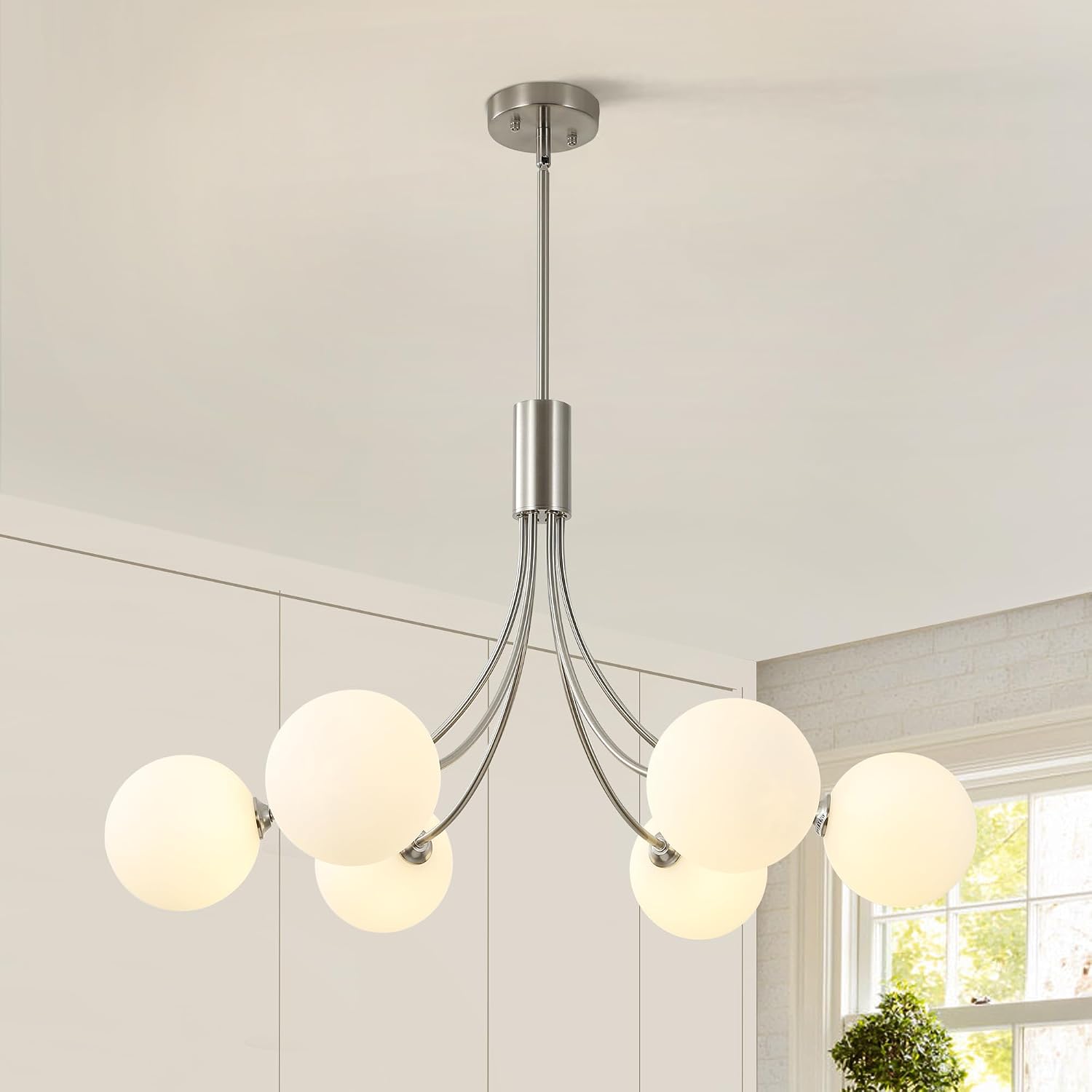 6-Light Modern Farmhouse Gold Chandeliers for Dining Room Light Fixture, Mid Century Hanging Sputnik Chandelier for Living Room Kitchen Island Bedroom Foyer