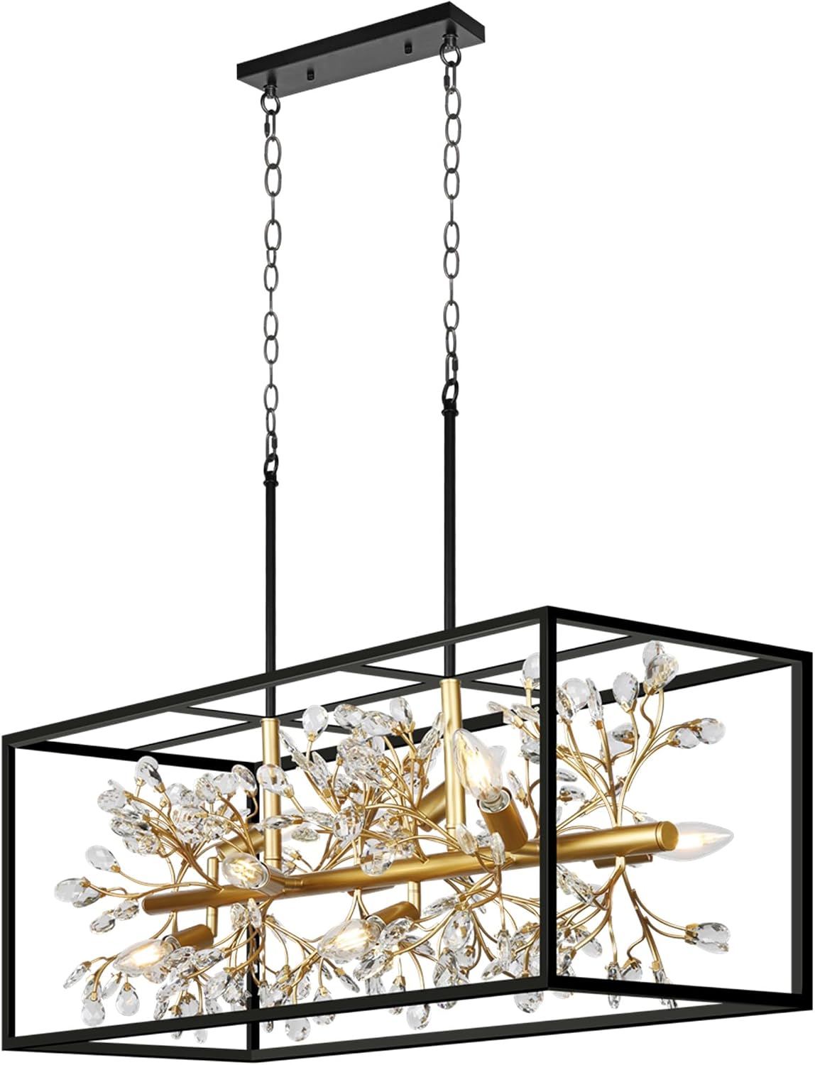 8-Light Modern Farmhouse Dining Room Light Fixtures Over Table, Crystal Chandeliers for Kitchen Island Pool Table Room