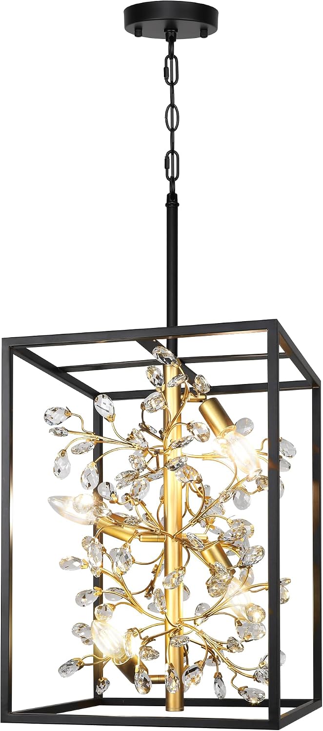4-Light Modern Farmhouse Pendant Lighting for Kitchen Island, Rustic Hanging Cage Light Fixture for Dining Room Entryway Living Room Hallway