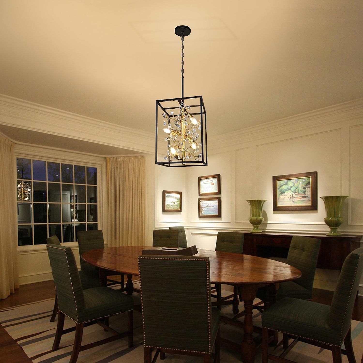 4-Light Modern Farmhouse Pendant Lighting for Kitchen Island, Rustic Hanging Cage Light Fixture for Dining Room Entryway Living Room Hallway