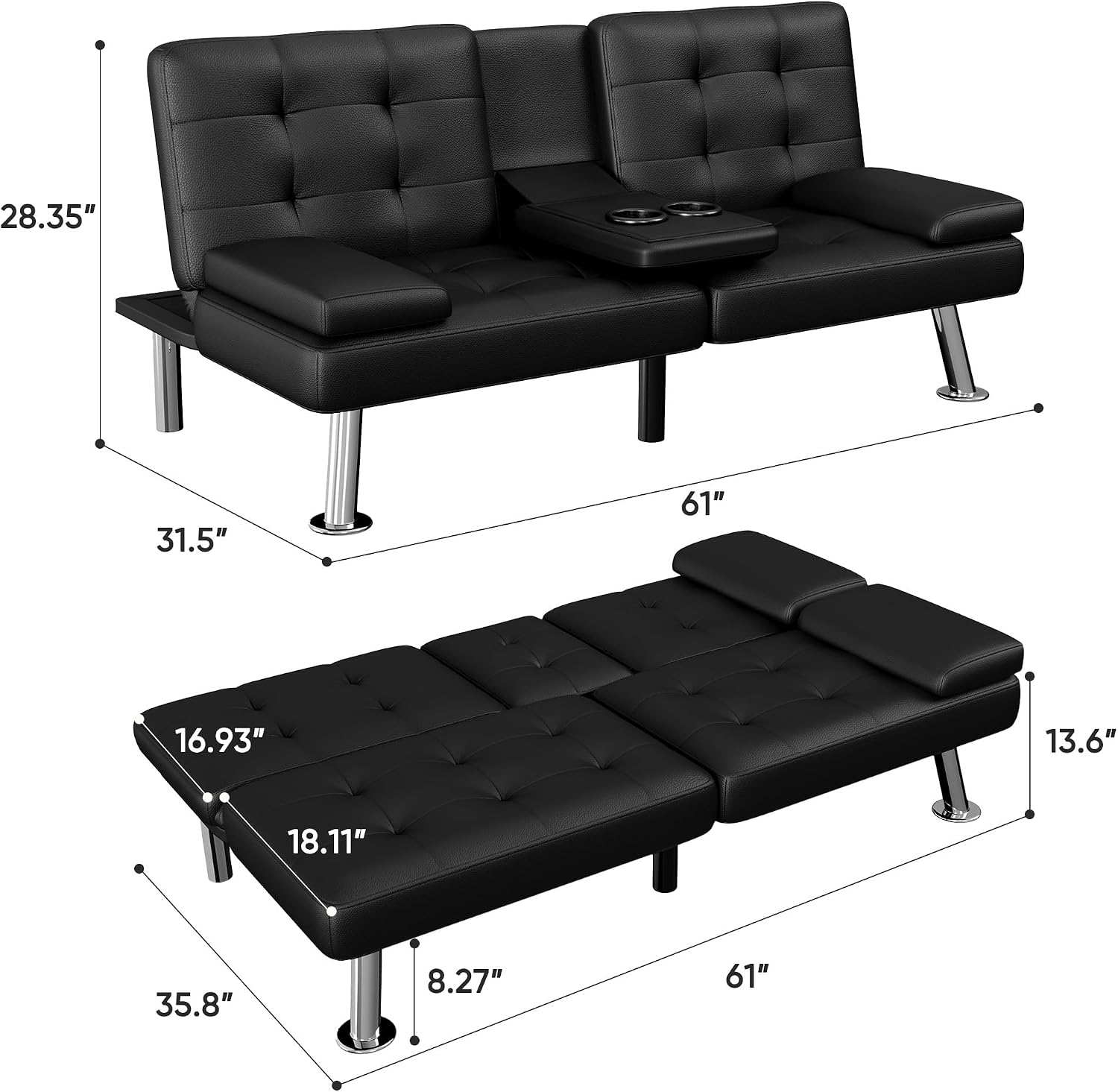 Sofa Bed,Faux Leather Convertible Loveseat Couch