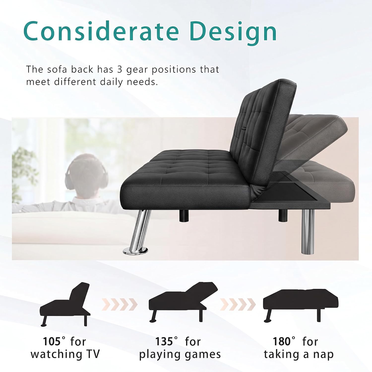 Sofa Bed,Faux Leather Convertible Loveseat Couch