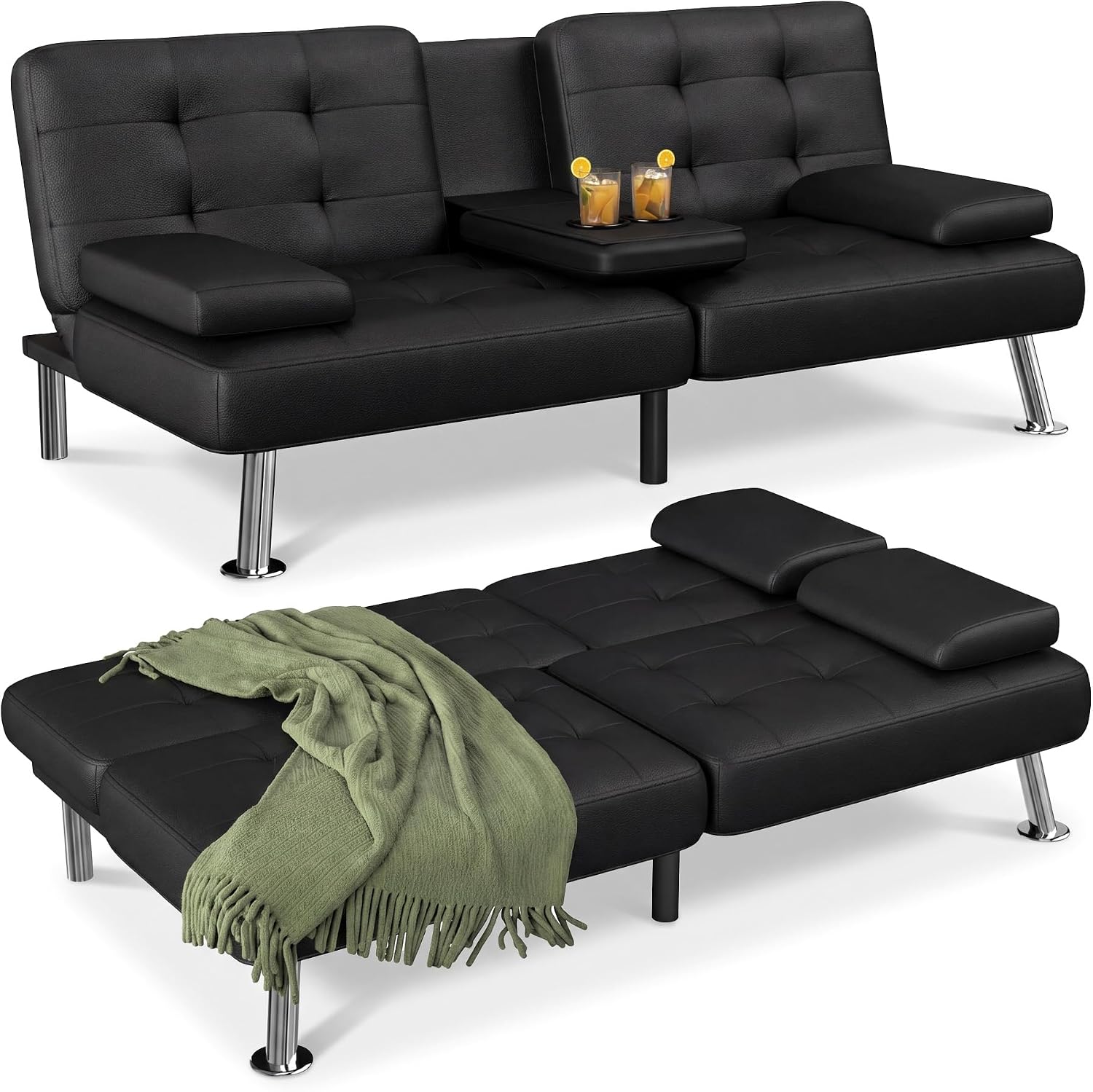 Sofa Bed,Faux Leather Convertible Loveseat Couch