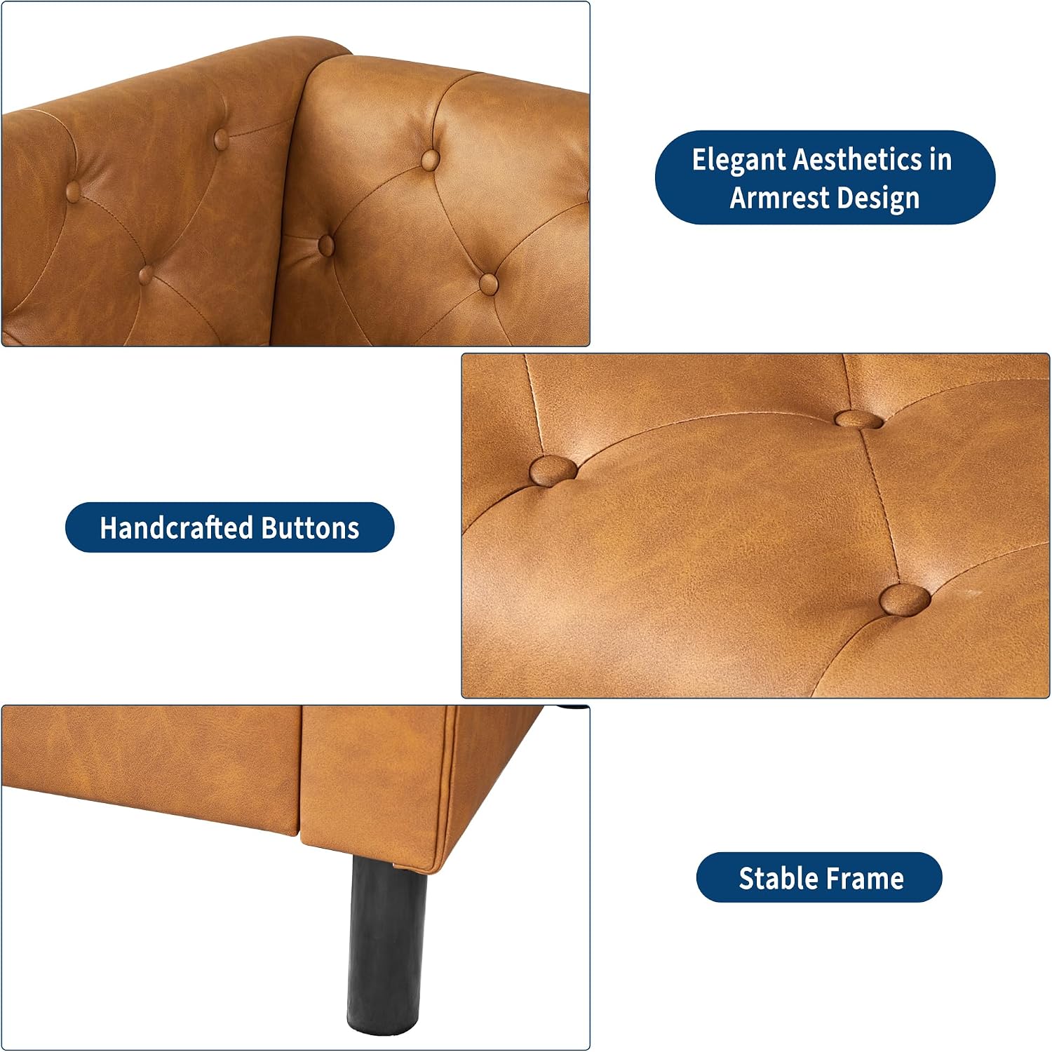  Modern Leather Sofa,3 Seater Couch with Deep Seat