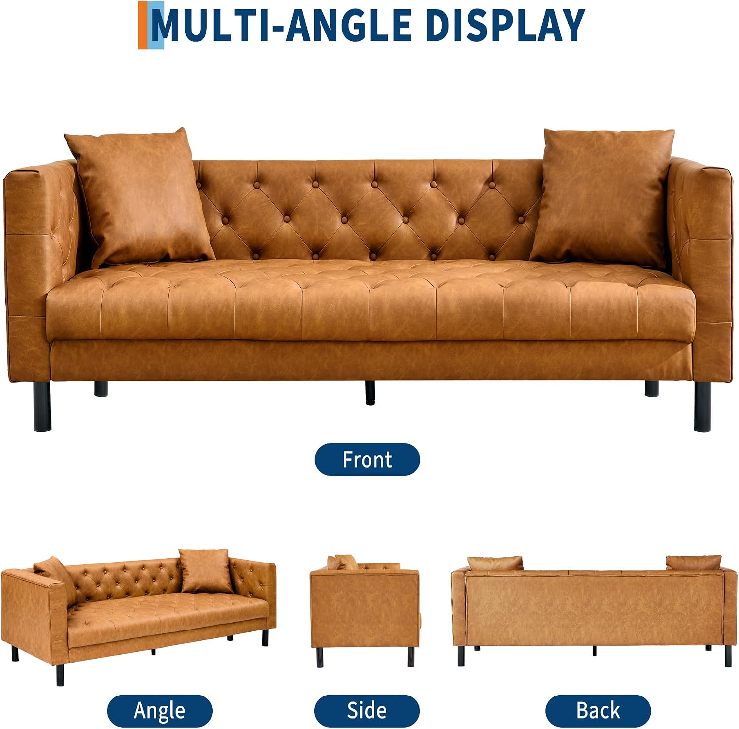  Modern Leather Sofa,3 Seater Couch with Deep Seat