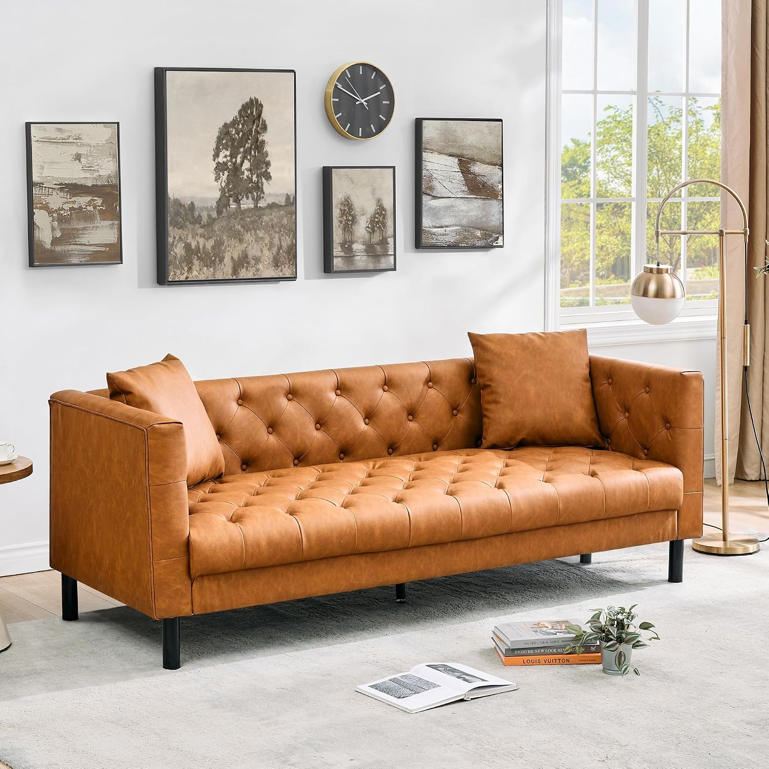  Modern Leather Sofa,3 Seater Couch with Deep Seat