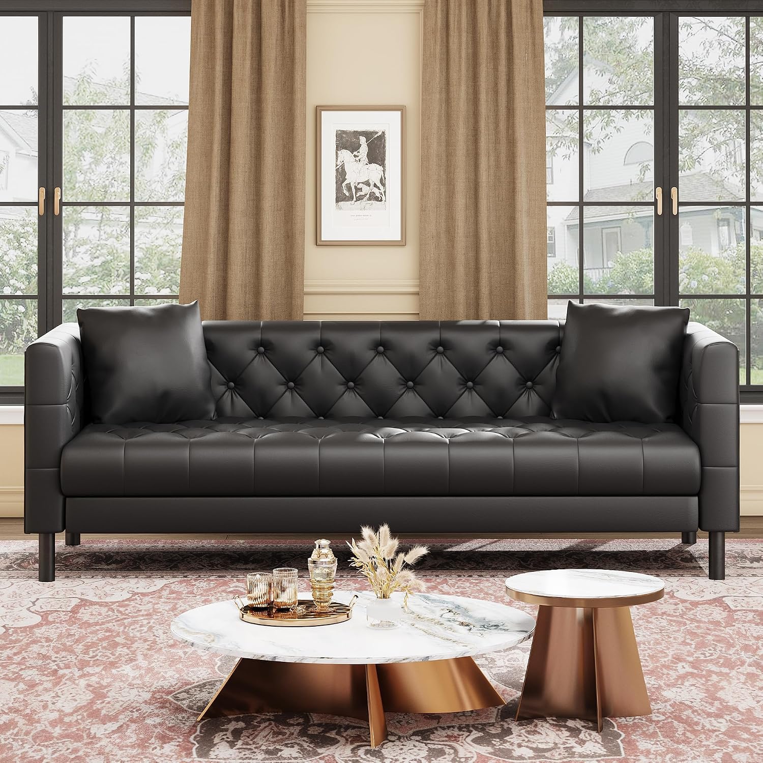  Modern Leather Sofa,3 Seater Couch with Deep Seat