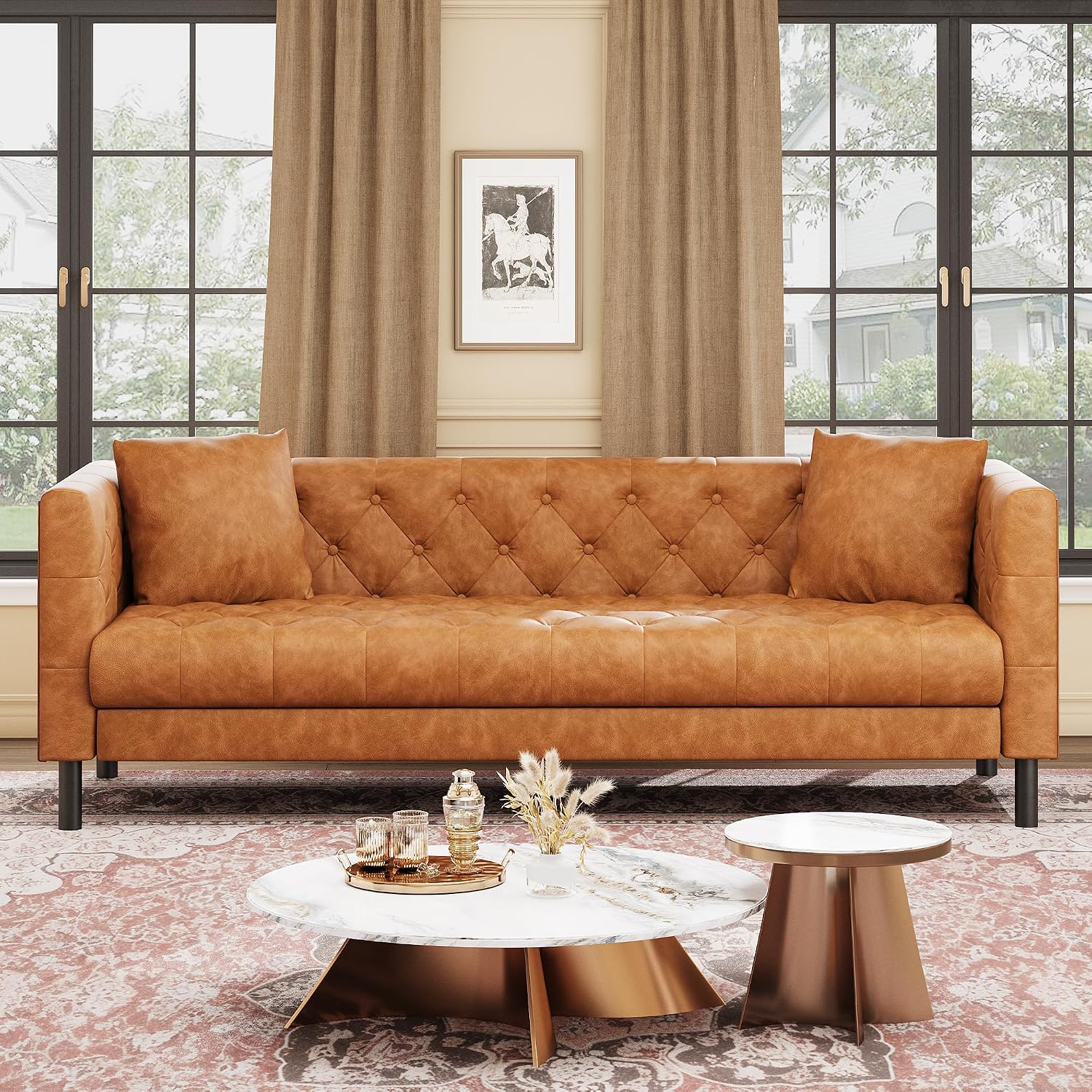  Modern Leather Sofa,3 Seater Couch with Deep Seat