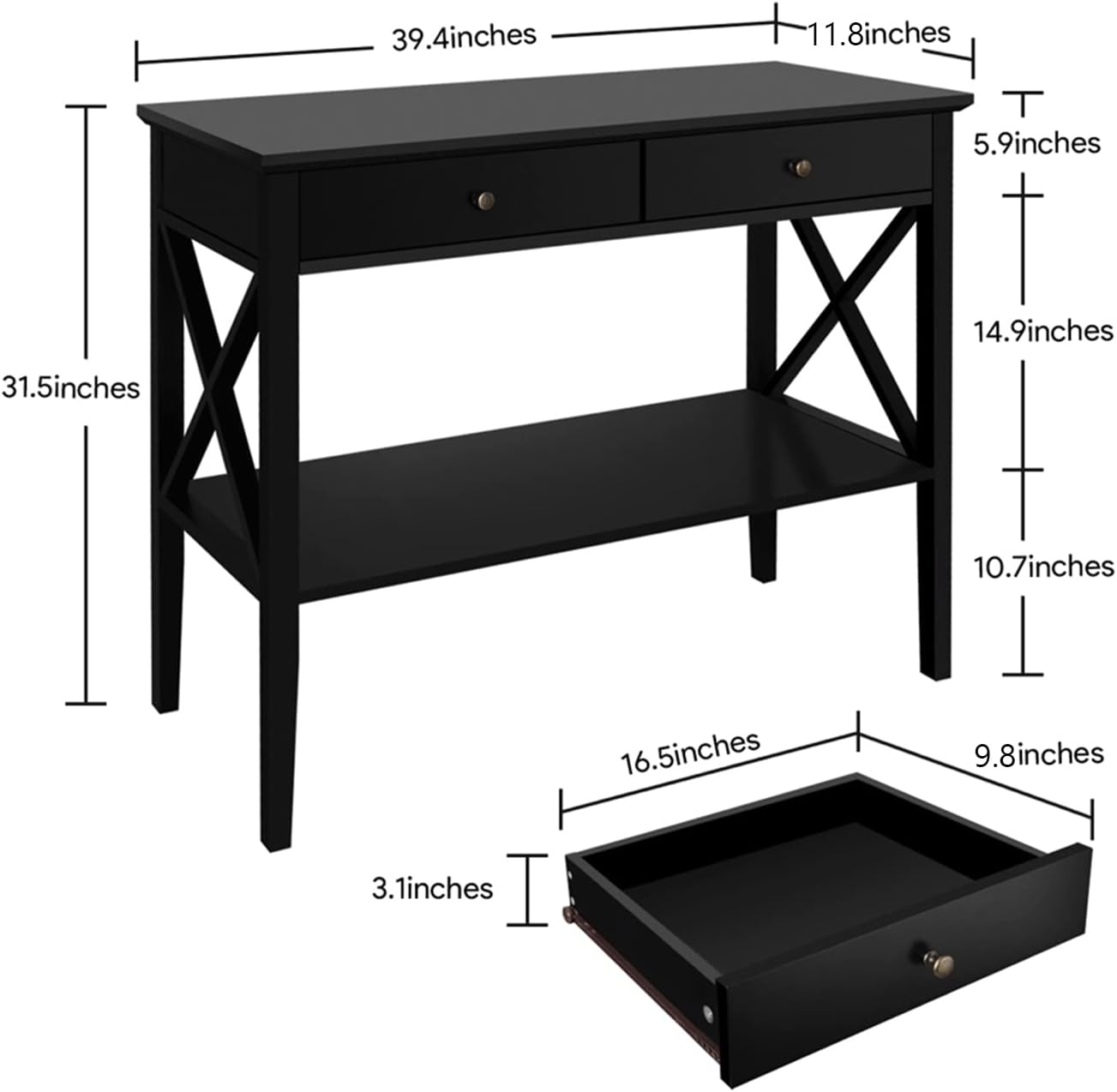 Entryway Table with Drawers and Storage Shelf