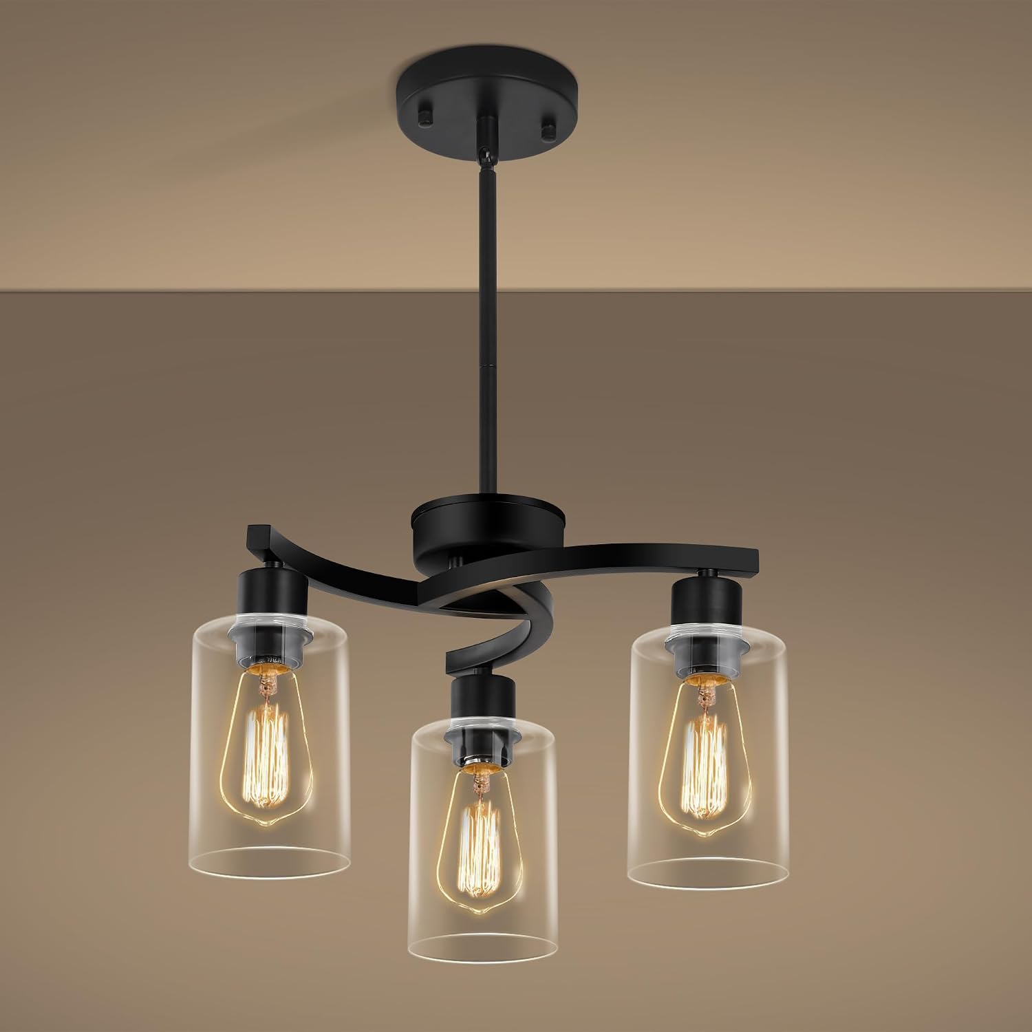 3-Light Brushed Nickel Pendant Lighting for Kitchen Island, Hanging Dining Room Light Fixtures Over Table, Industrial Chandelier for Entryway Hallway Foyer Bedroom, Clear Glass Shade