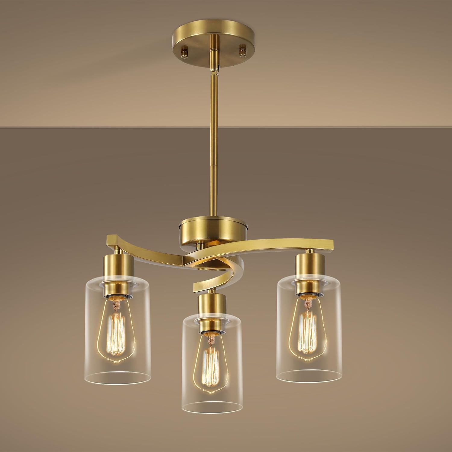 3-Light Brushed Nickel Pendant Lighting for Kitchen Island, Hanging Dining Room Light Fixtures Over Table, Industrial Chandelier for Entryway Hallway Foyer Bedroom, Clear Glass Shade