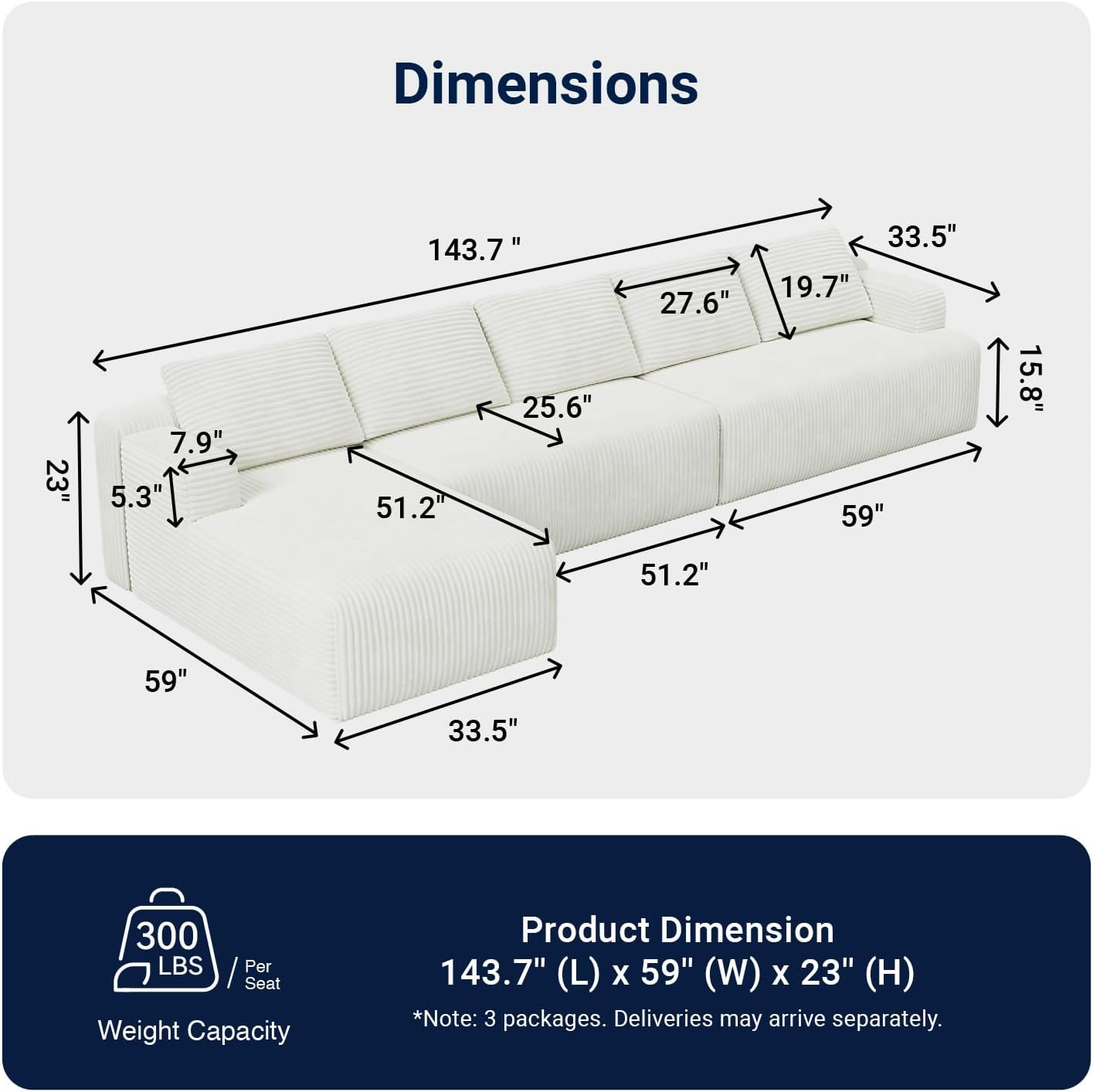 Modular Sectional Sofa, Boneless Couches for Living Room with Individually Wrapped Coil Support