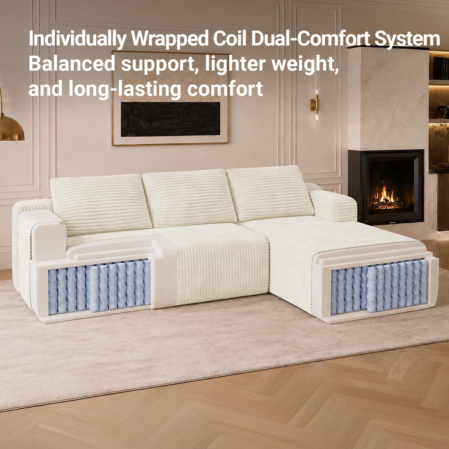 Modular Sectional Sofa, Boneless Couches for Living Room with Individually Wrapped Coil Support